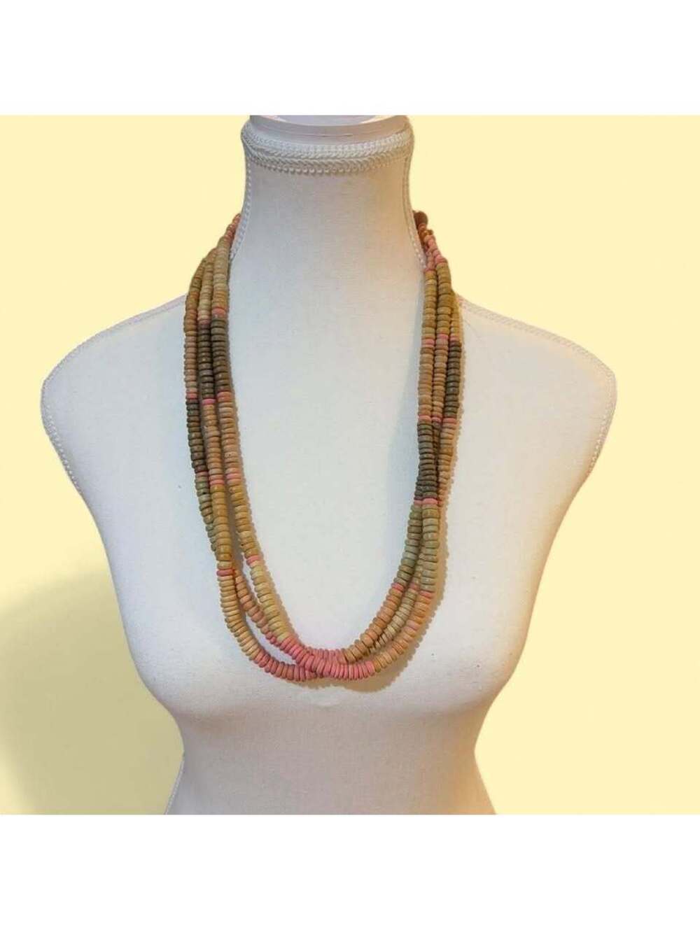 Multi-Strand Wood Heishi Bead Necklace